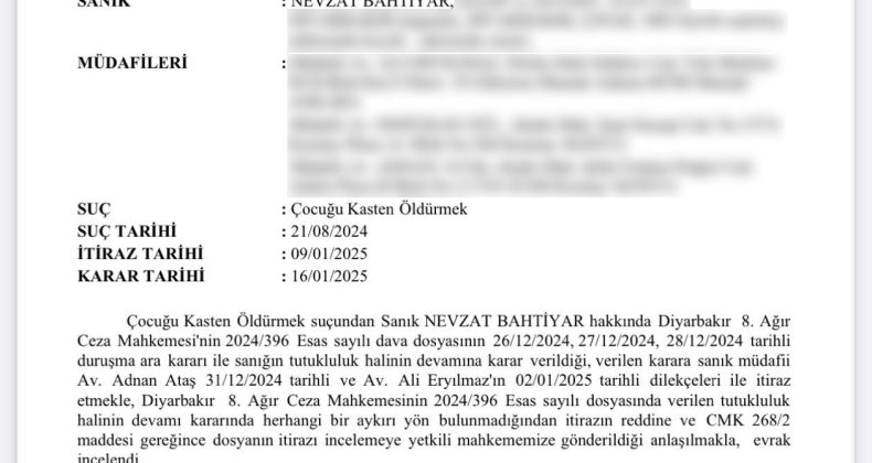 NARİN GÜRAN CİNAYETİNDE YAPILAN İTİRAZ REDDEDİLDİ