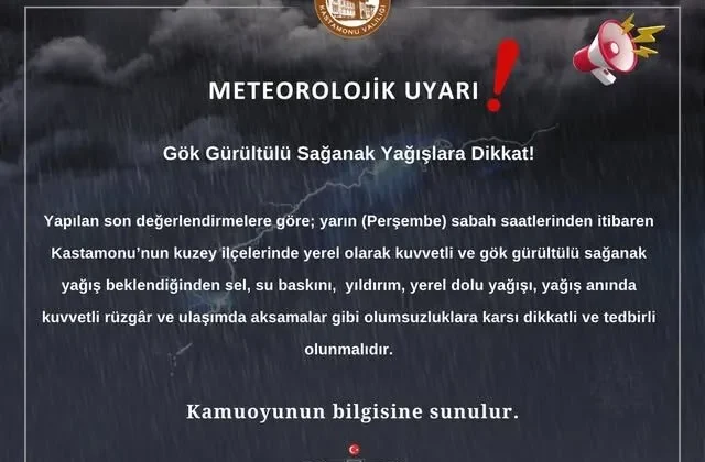 Kastamonu’da Kuvvetli Sağanak Yağış Uyarısı: Tedbiri Elden Bırakmayın